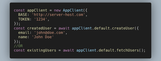 A code snippet that consumes the API client. 