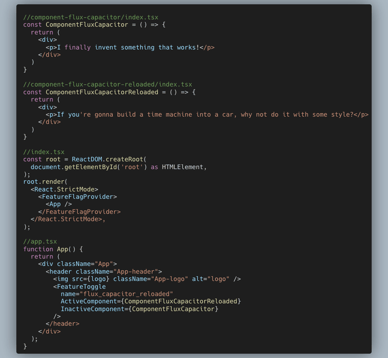 A React code snippet that demonstrates feature toggles with Flagsmith.