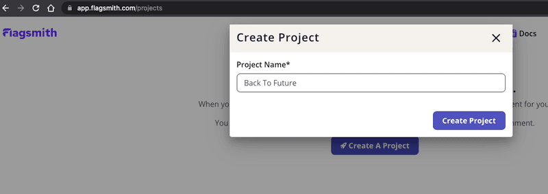 Creating a project in Flagsmith.