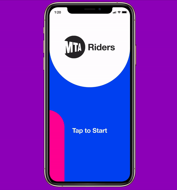 Gif of MTA riders app where user logs in to their profile and goes to their trip bookmarks