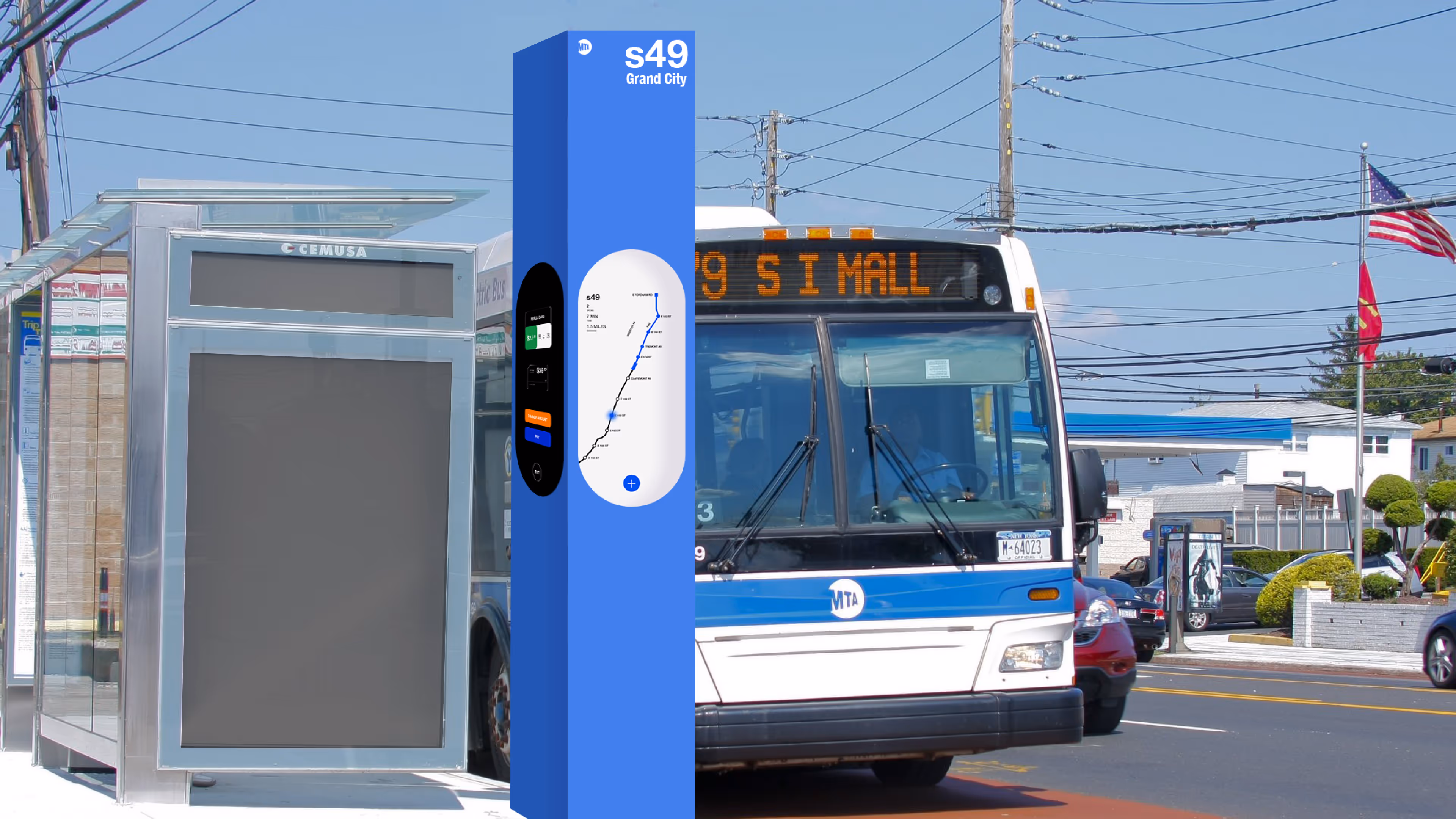 Bus pole concept in front of MTA bus