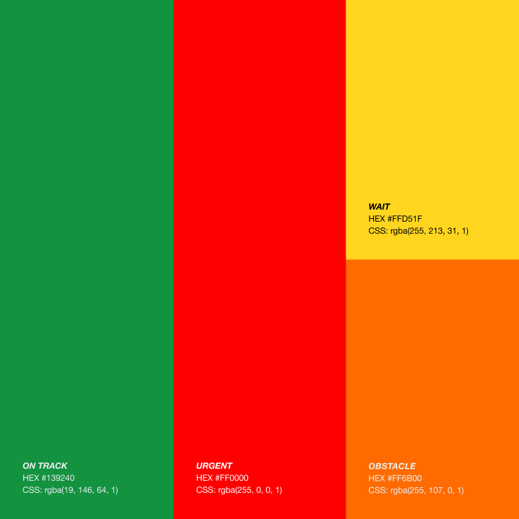 secondary colors used for signals - green, red, yellow, and orange