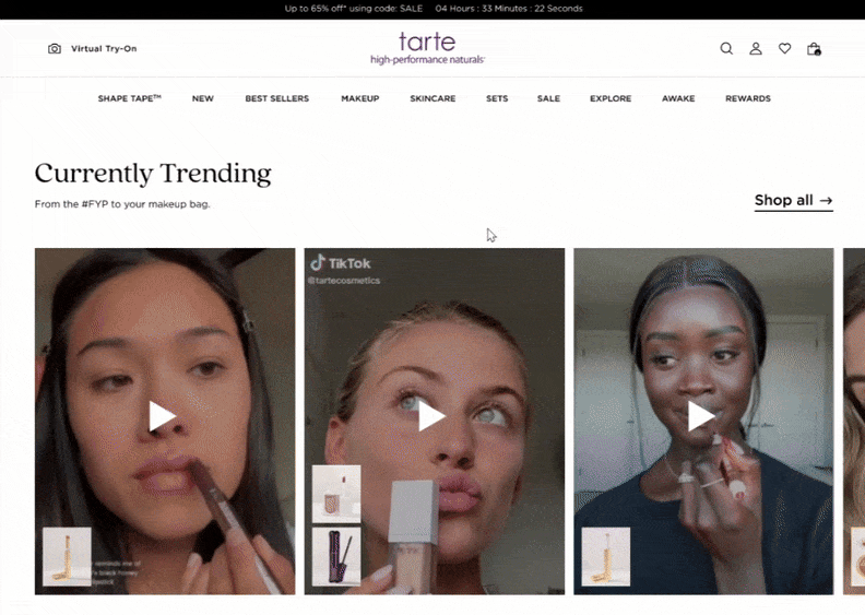 Gif showcasing the flow of going from the "currently trending" section in homepage to add product to cart