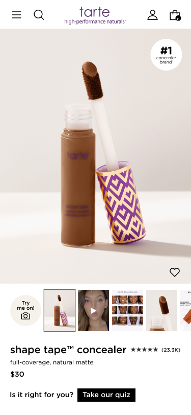 product detail page of shape tape concealer