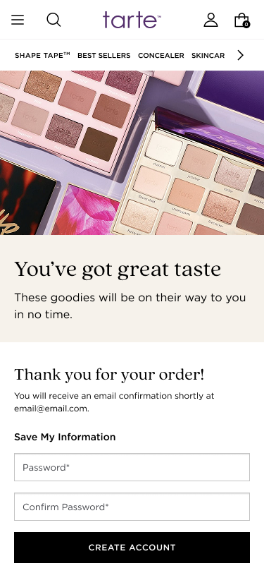 User has finished purchase and is taken to order confirmation page