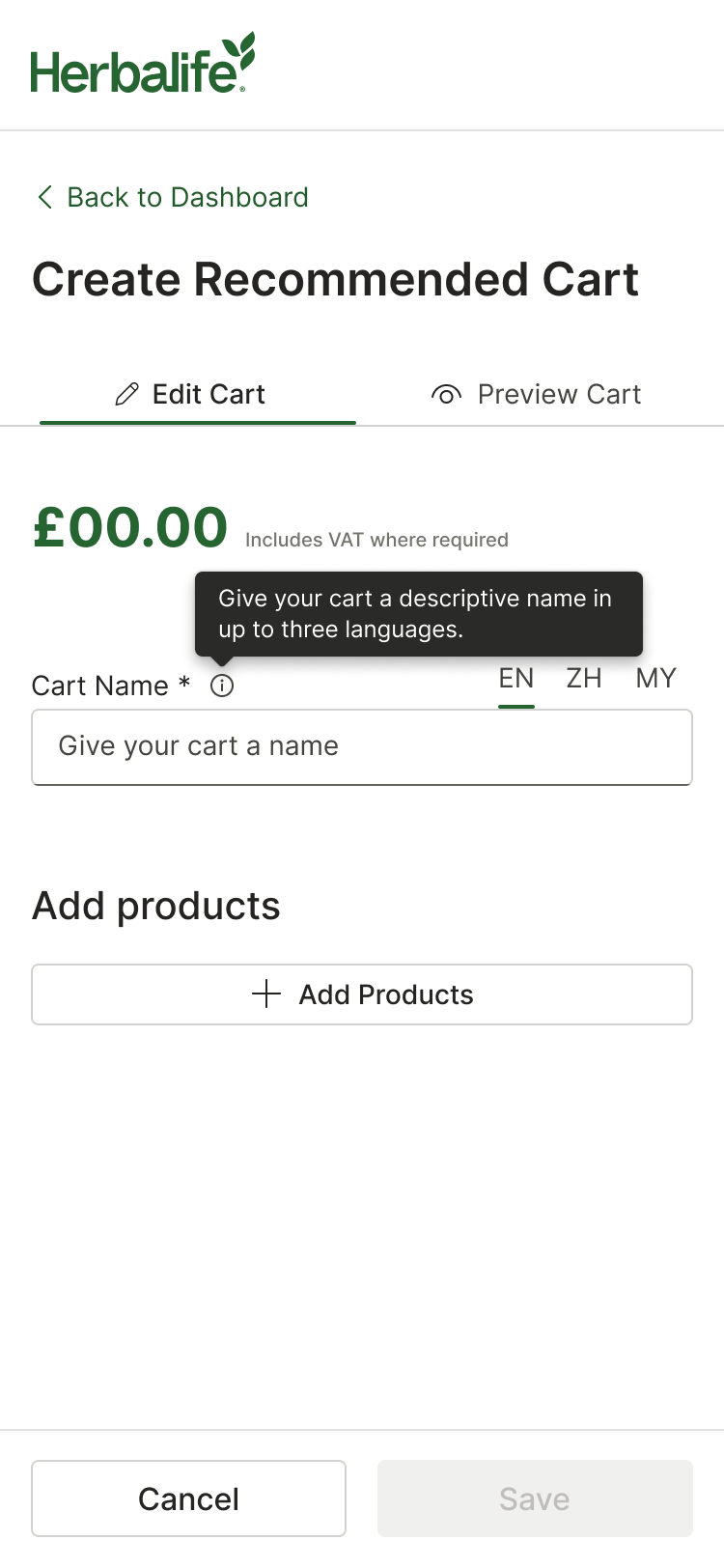 Recommended Cart empty state