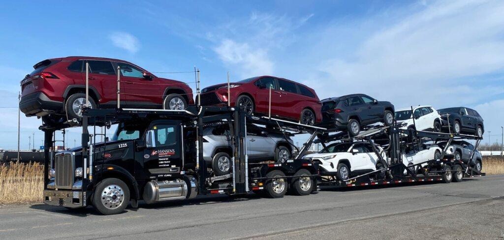 A 9-car stinger day cab on the highway.