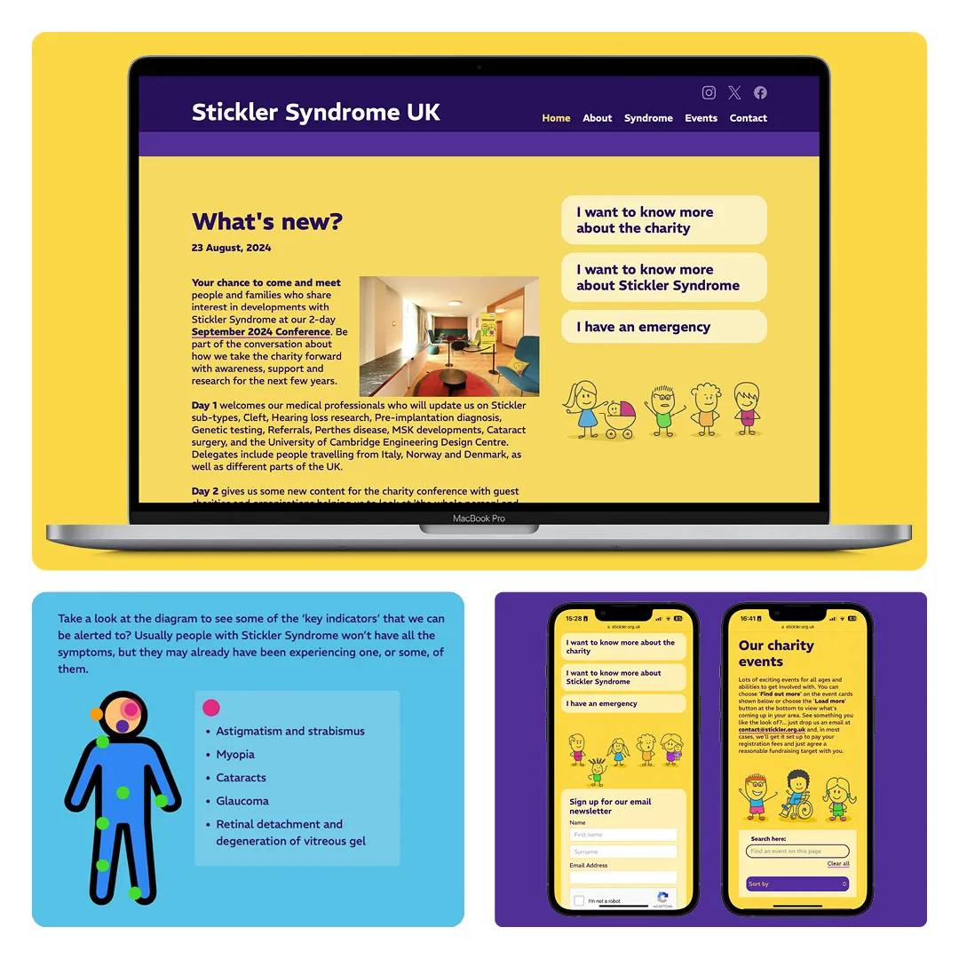 Stickler Syndrome UK website snapshots on laptop and mobile
