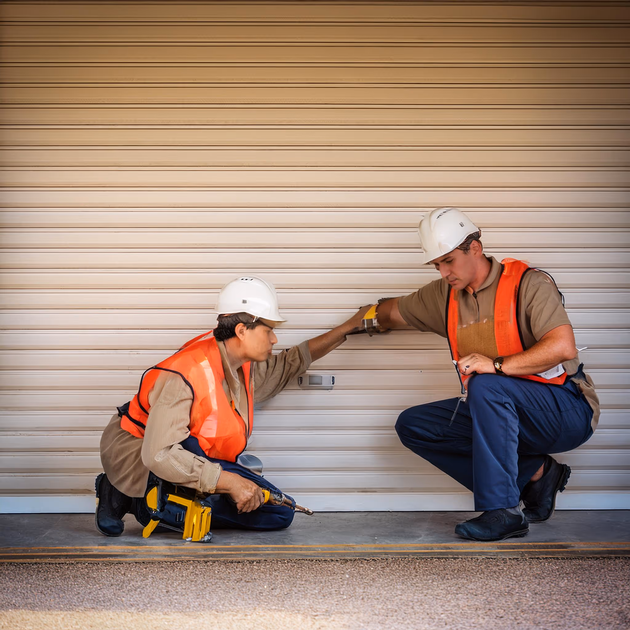 Professional technician performing garage door repair services.