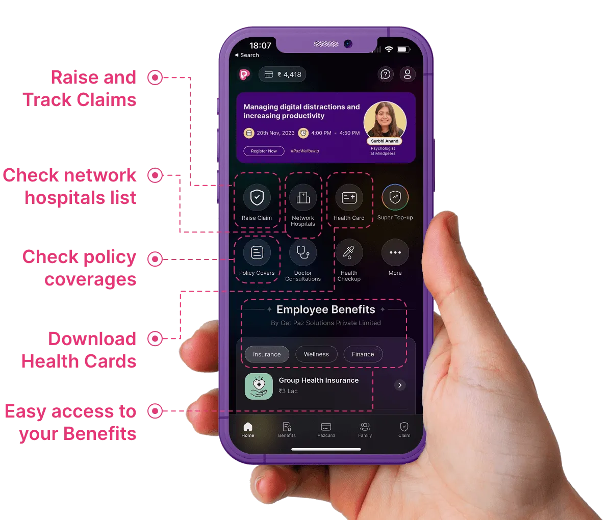Pazcare App - Track claims, check network hospitals, policy coverage, & download health cards