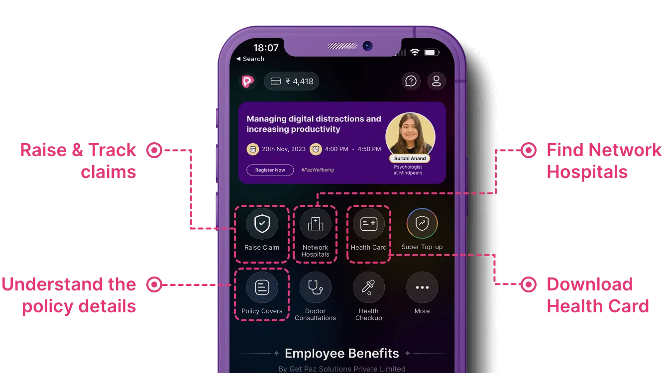 Pazcare App Homescreen