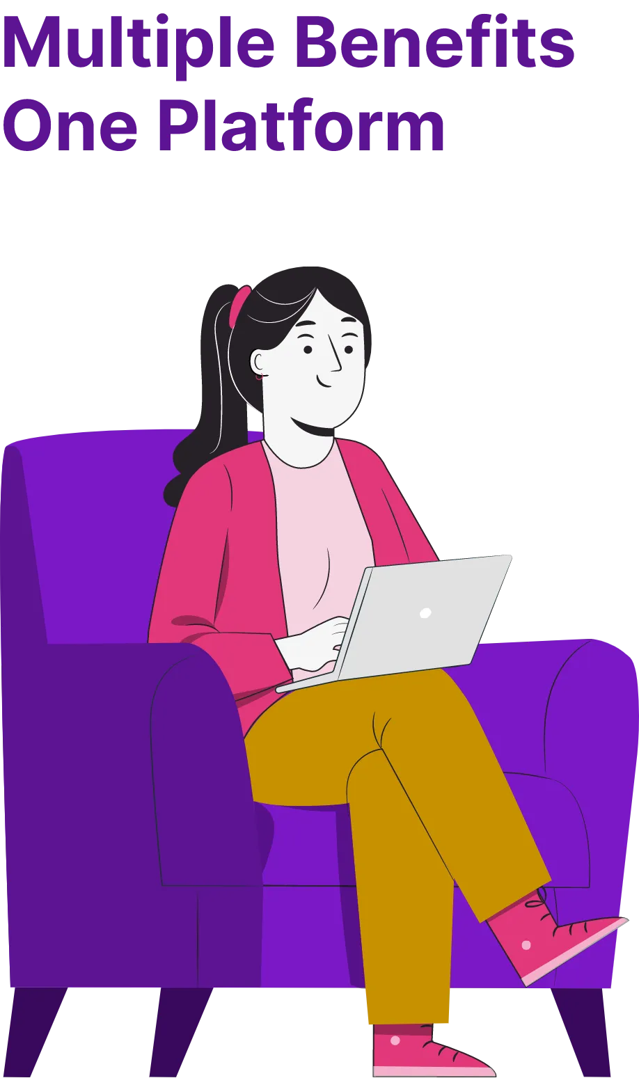 A graphic showing a woman sitting on a chair with a laptop