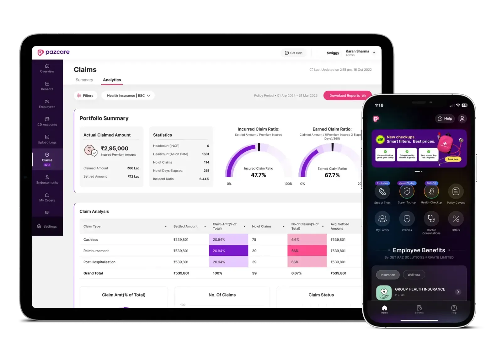 InsureIndia Platform Dashboard and Mobile App