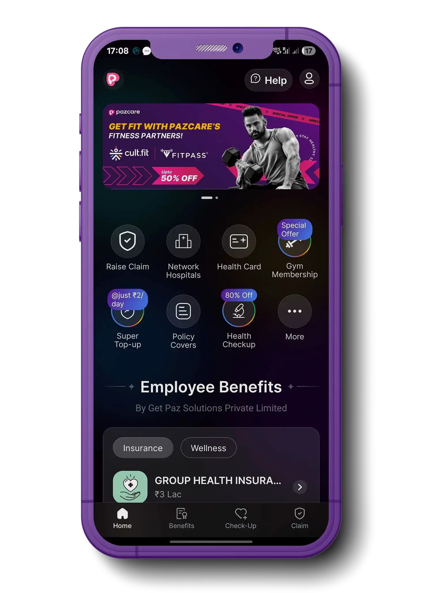 A man smiling and using his insurance app on the phone