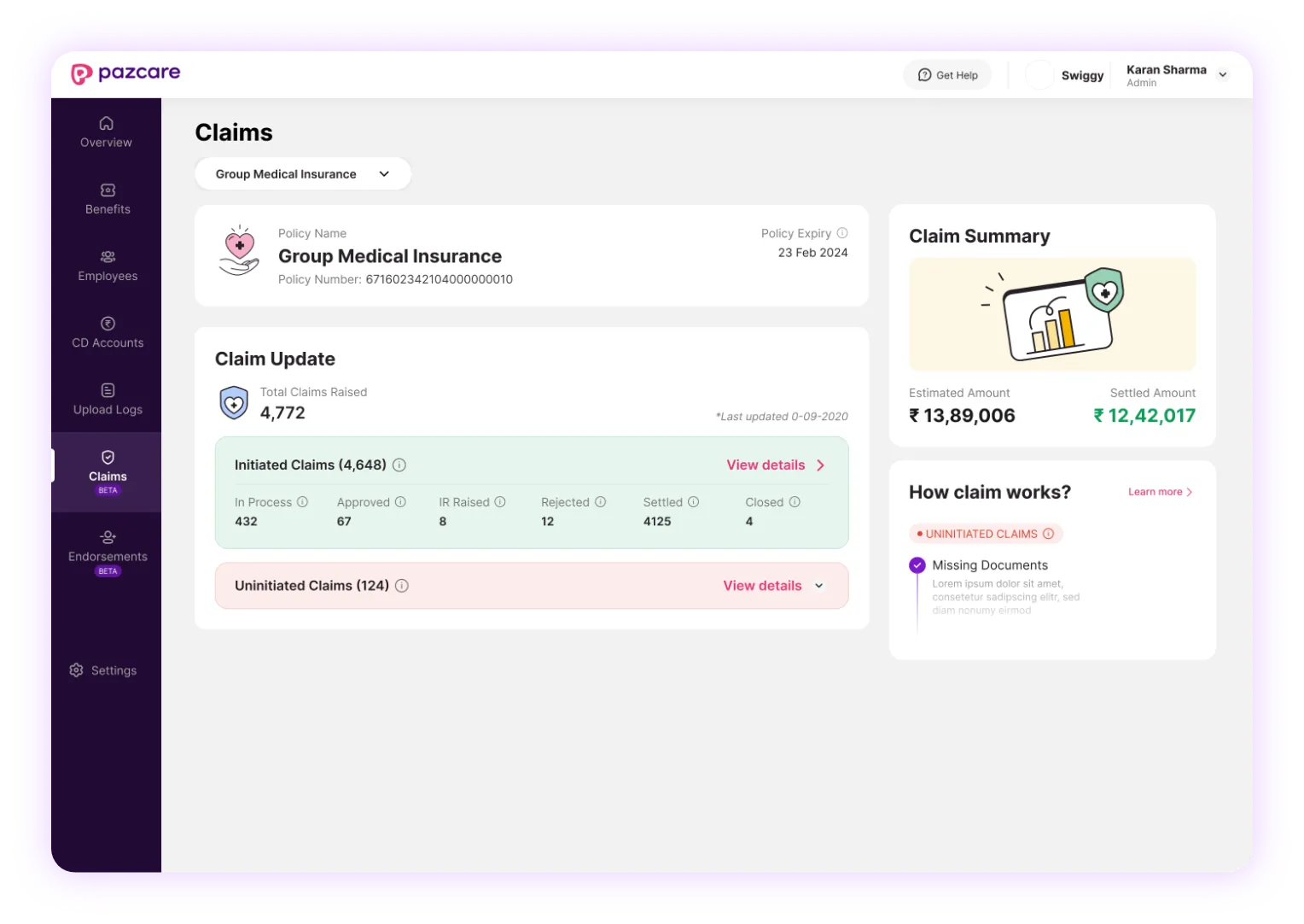 Image showing the a brief overview of pazcare claim process