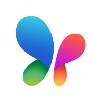 Abstract colorful butterfly shape with gradient blue, green, pink, orange, and red wings.