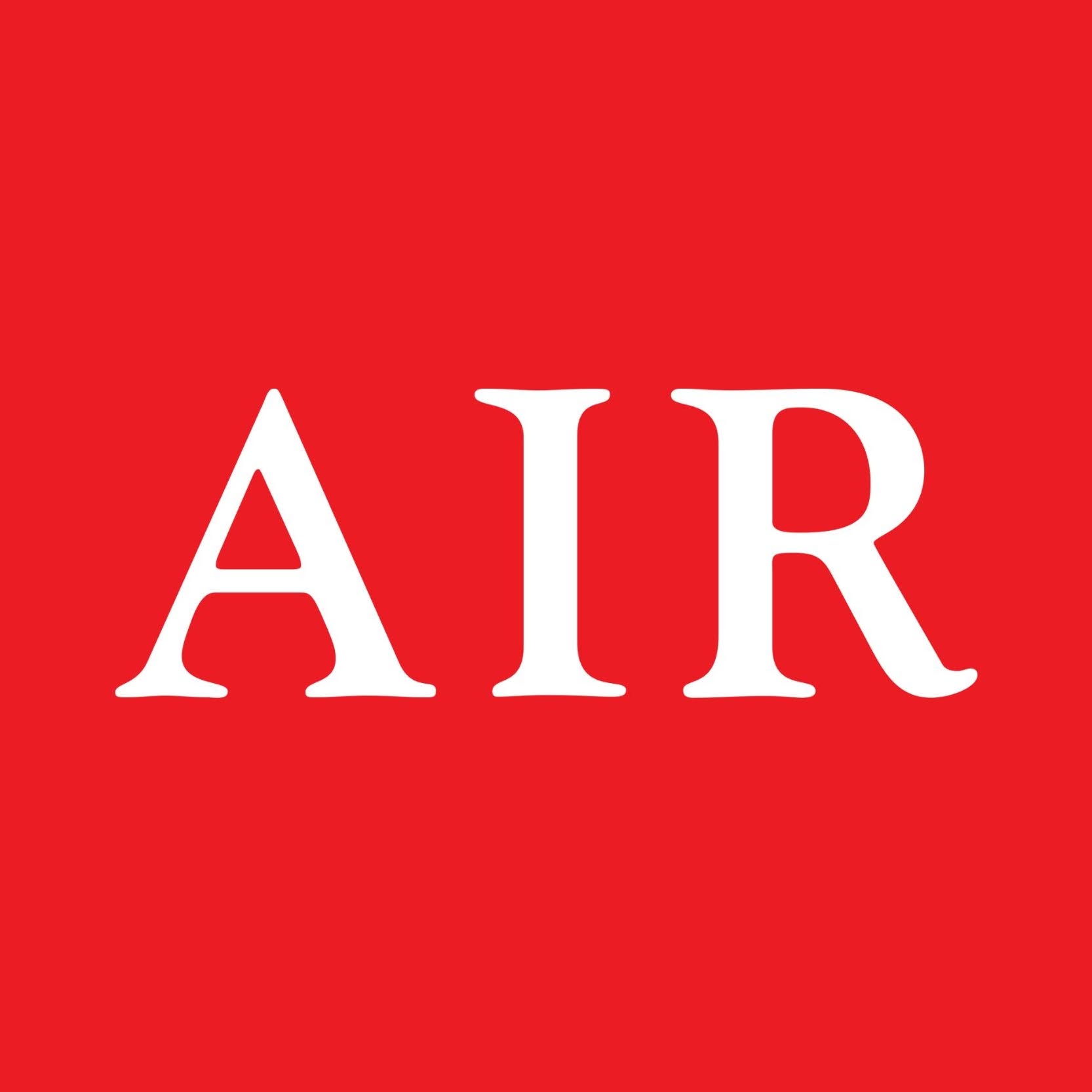 White uppercase letters AIR on a solid red background.