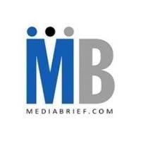 MB logo with blue letter M and gray letter B, including small black, blue, and gray circles above the M, and text mediabrief.com below.