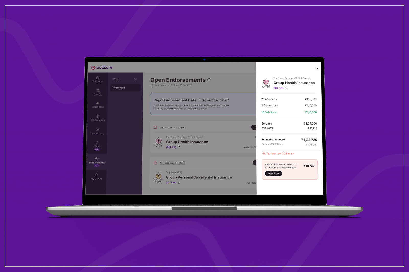 Pazcare endorsement Dashboard