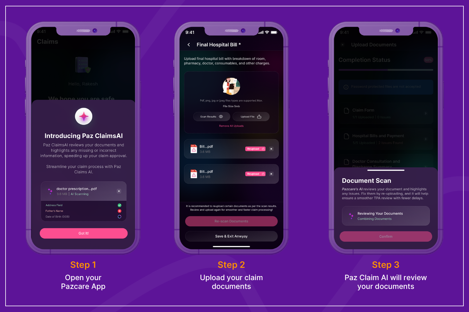 Paz Claims AI Steps 1 -3