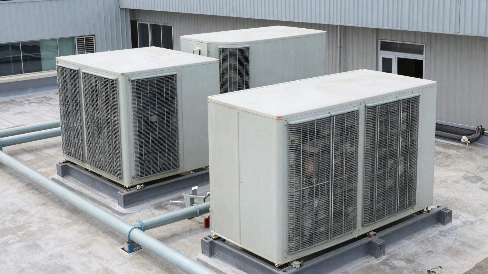 Condenser units on a flat commercial roof