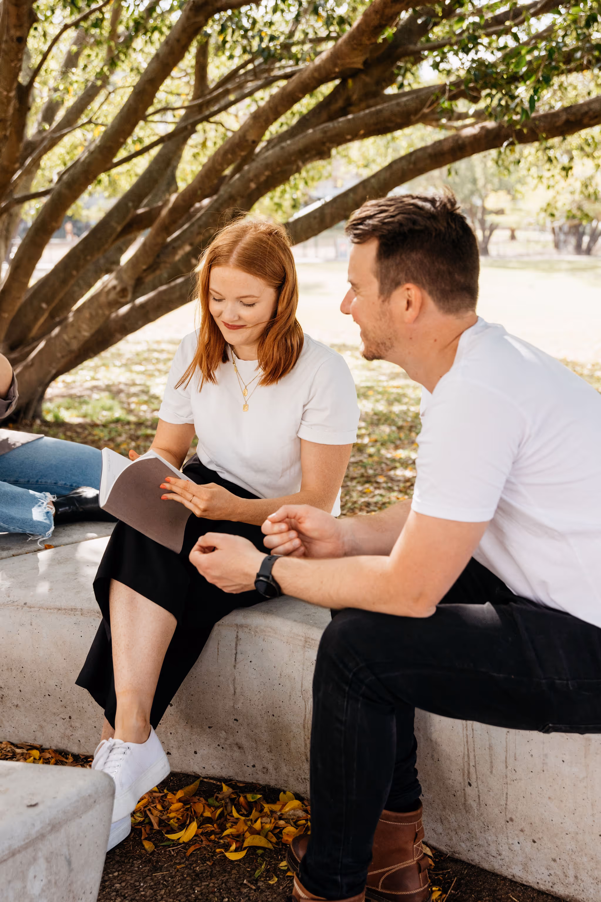 Two people sitting in a park