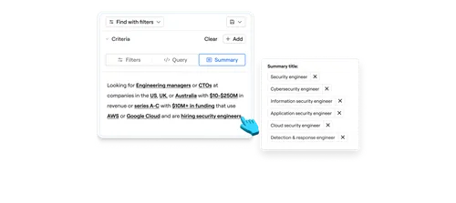 Job search filters targeting engineering managers or CTOs at US, UK, Australia firms hiring security engineers.
