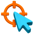 Blue computer cursor arrow over an orange target symbol.