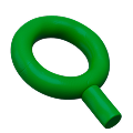 Green, 3D-rendered ring with a short cylindrical handle attached, set against a black background.