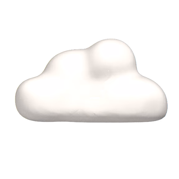 White stylized cloud icon with rounded contours on a transparent background.