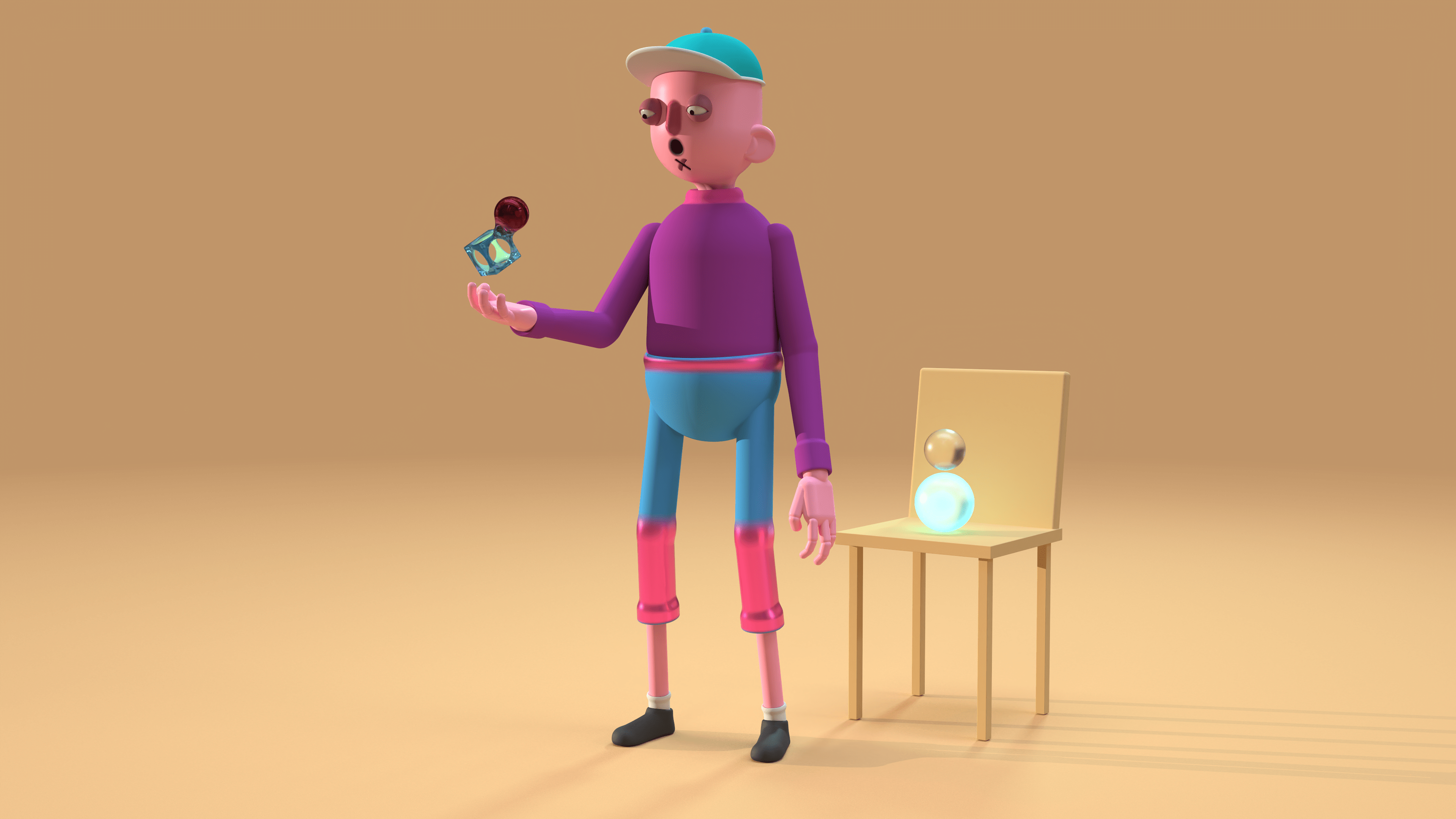 3D character with 3D primitives womp