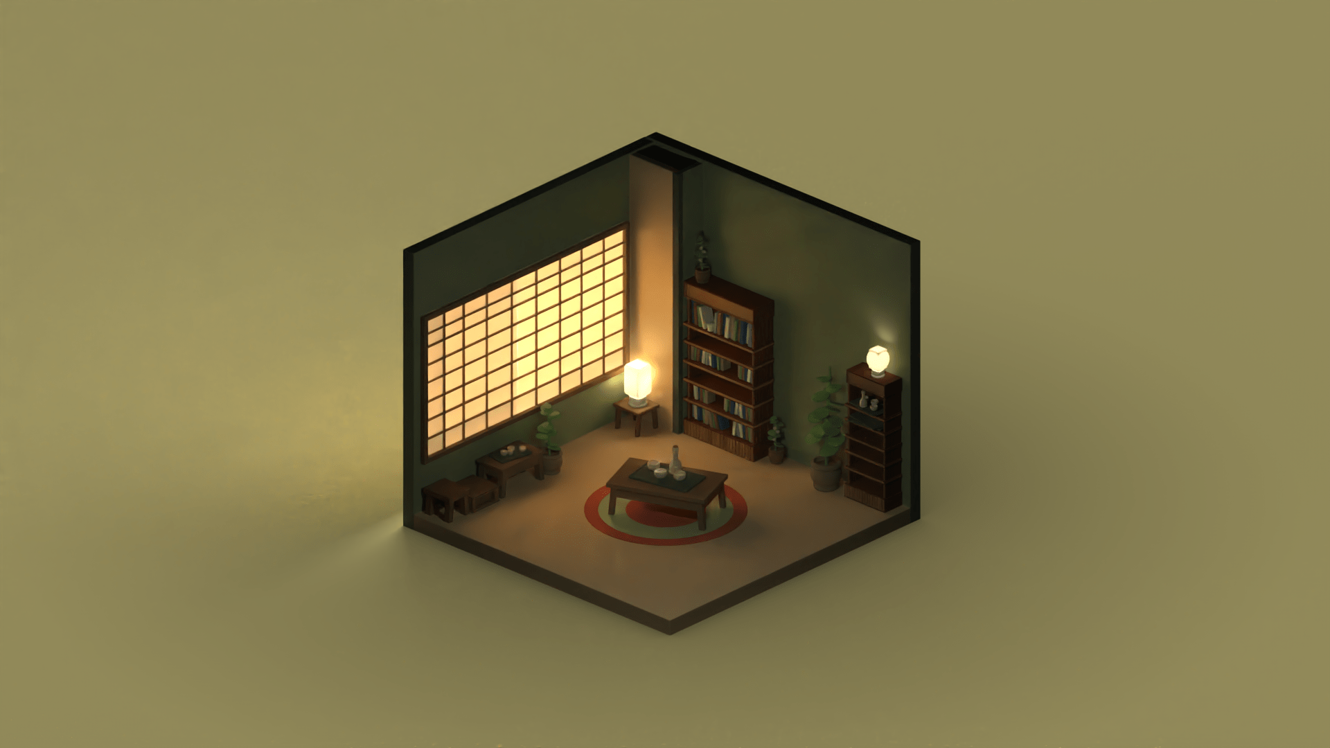 3d isometric tea room womp