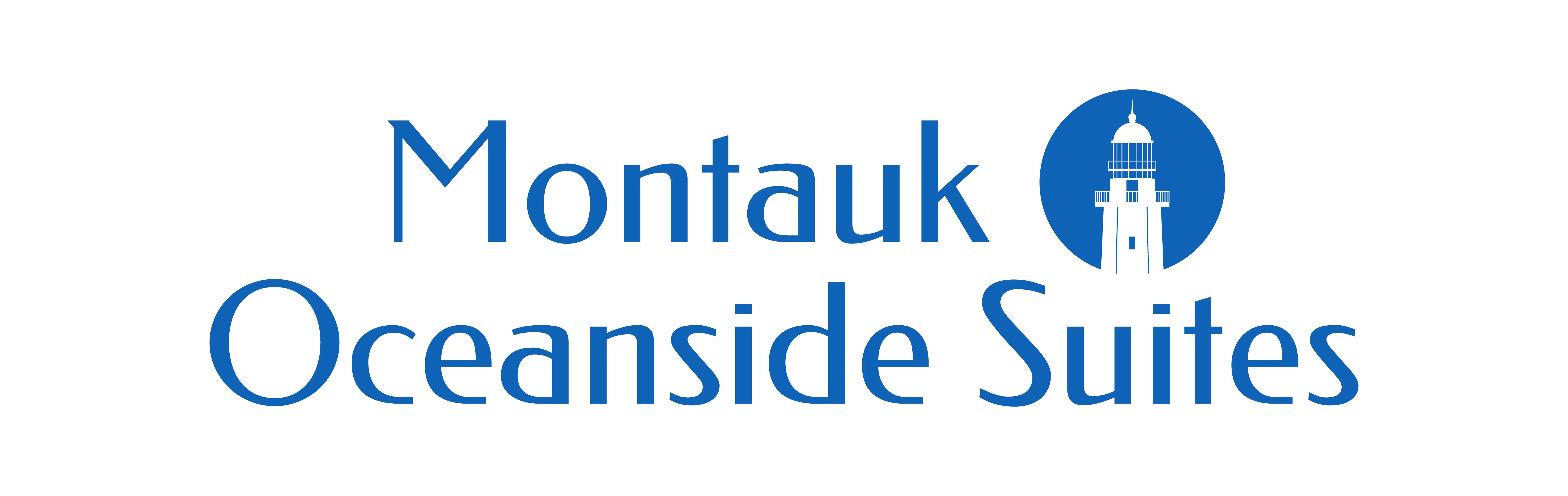 Montauk Oceanside Suites logo with a lighthouse inside a blue circle.