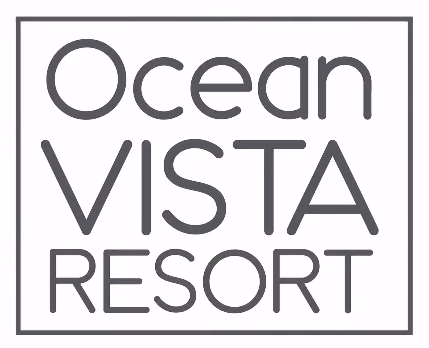 Logo of Ocean Vista Resort text in simple black font within a thin rectangular border.