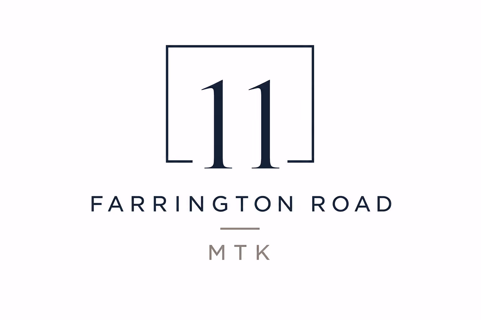 Logo with number 11 inside a square, text below reads Farrington Road and MTK.