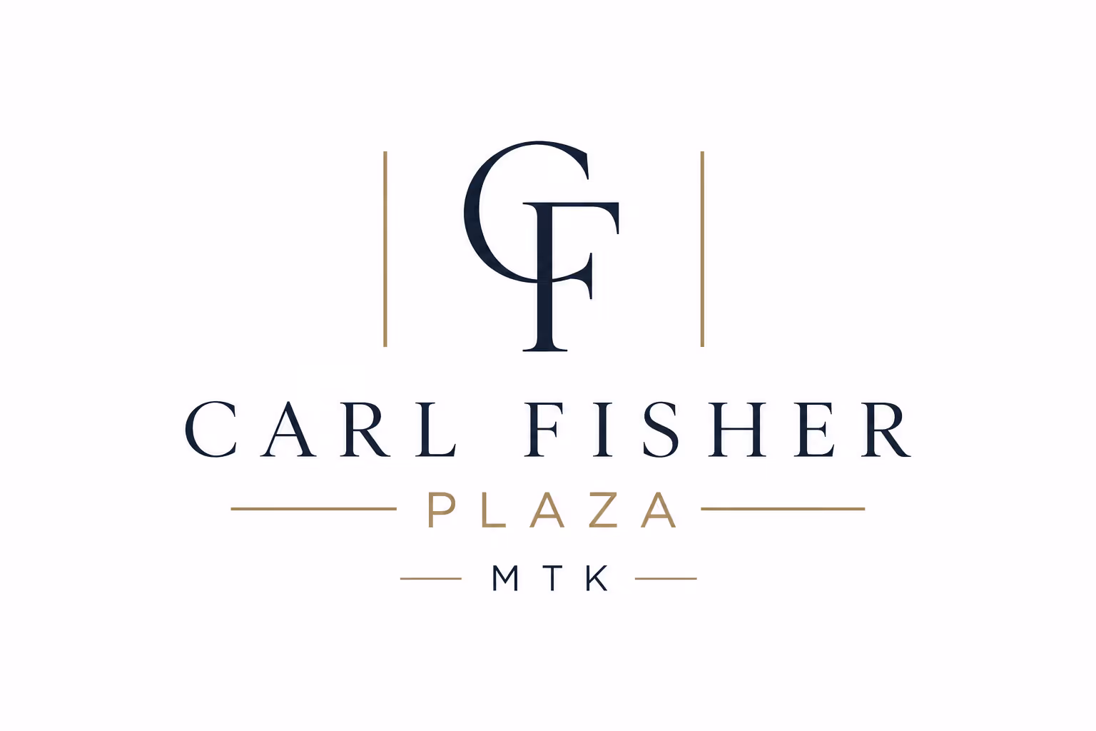 Logo with letters CF and text CARL FISHER PLAZA MTK on white background.