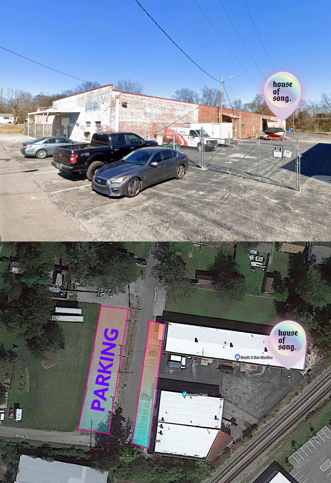 Street view and parking information for the house of song event.