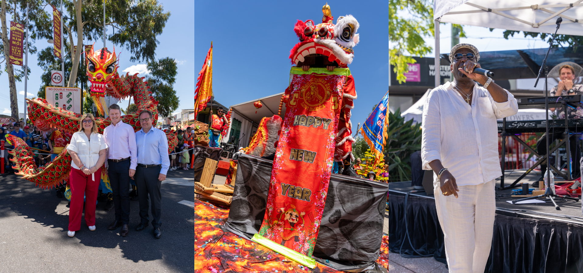 Traditional Lunar New Year performance at the St Albans Lunar Festival attended by Dr Daniel Mulino MP, Ben Carroll MP and Natalie Suleyman MP