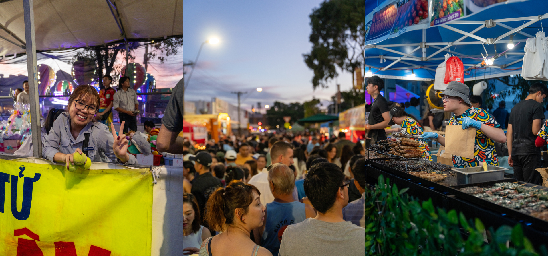 Evening crowds enjoying the St Albans Lunar Festival night market atmosphere