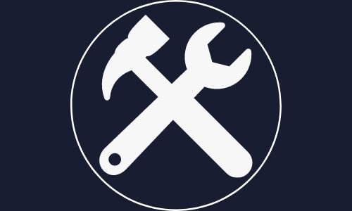A hammer and wrench icon surrounded by a circle. This is the blue collar builds guarantee icon.