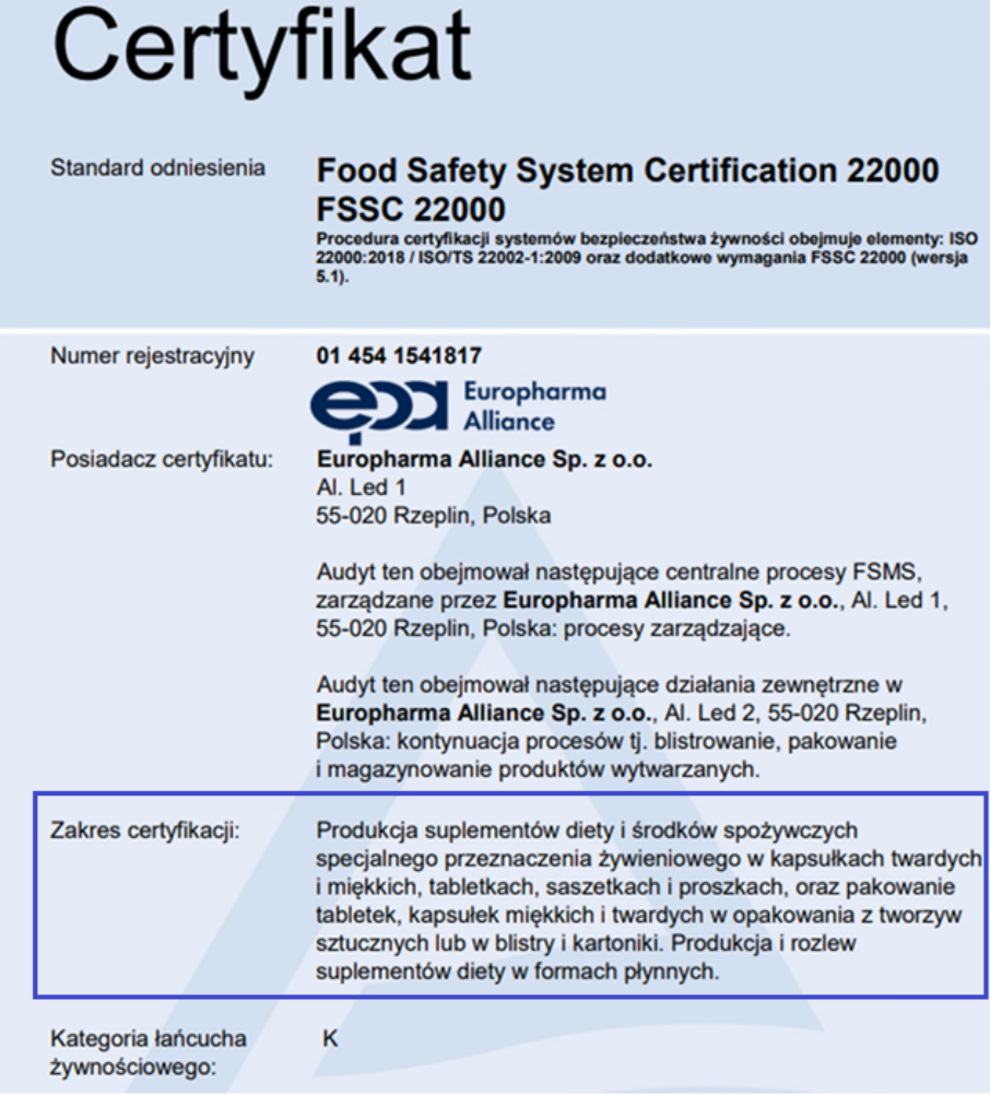 Certificate Europharma Alliance