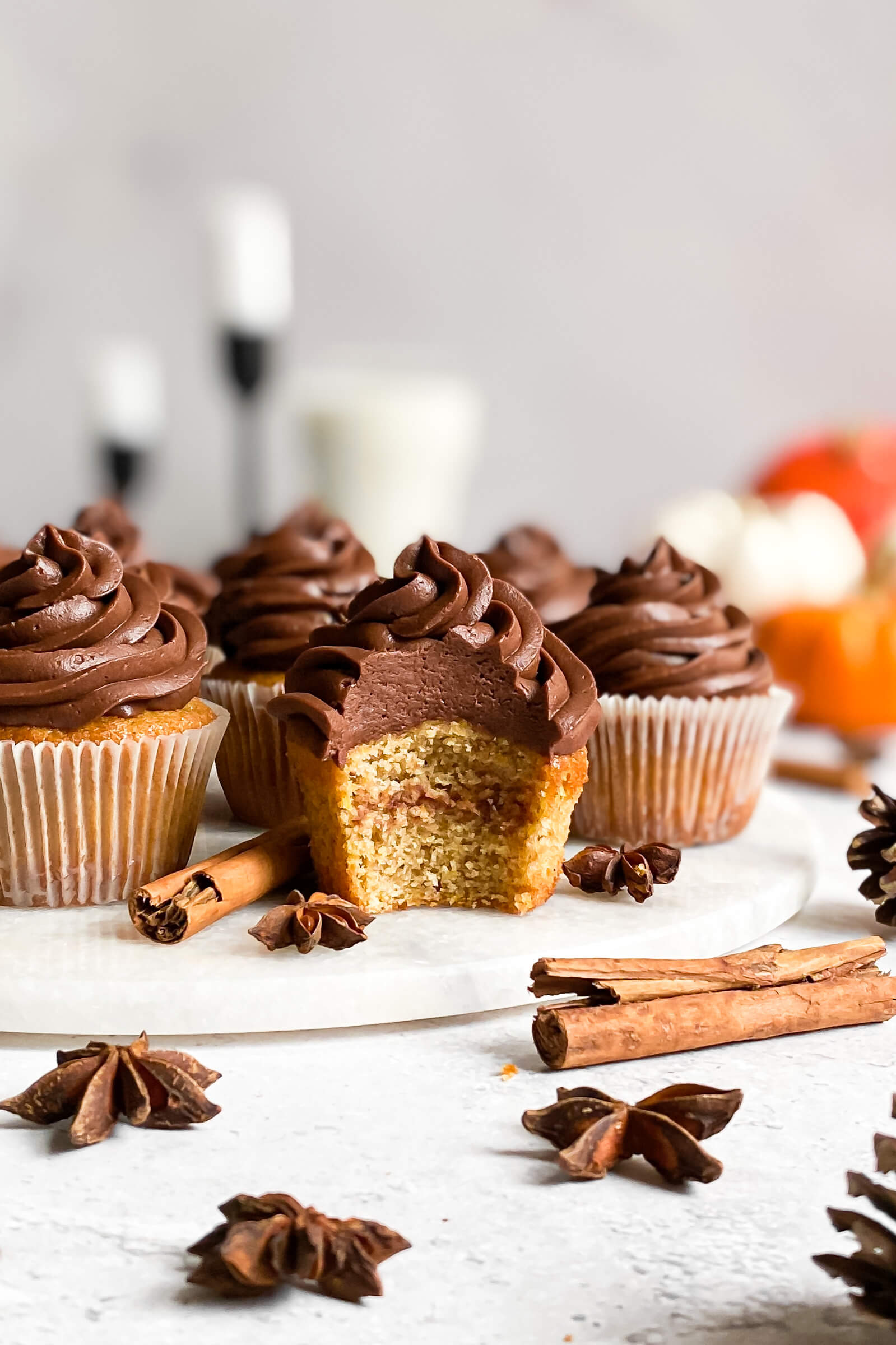 Pumpkin Cupcakes With Chocolate Cream Cheese Frosting