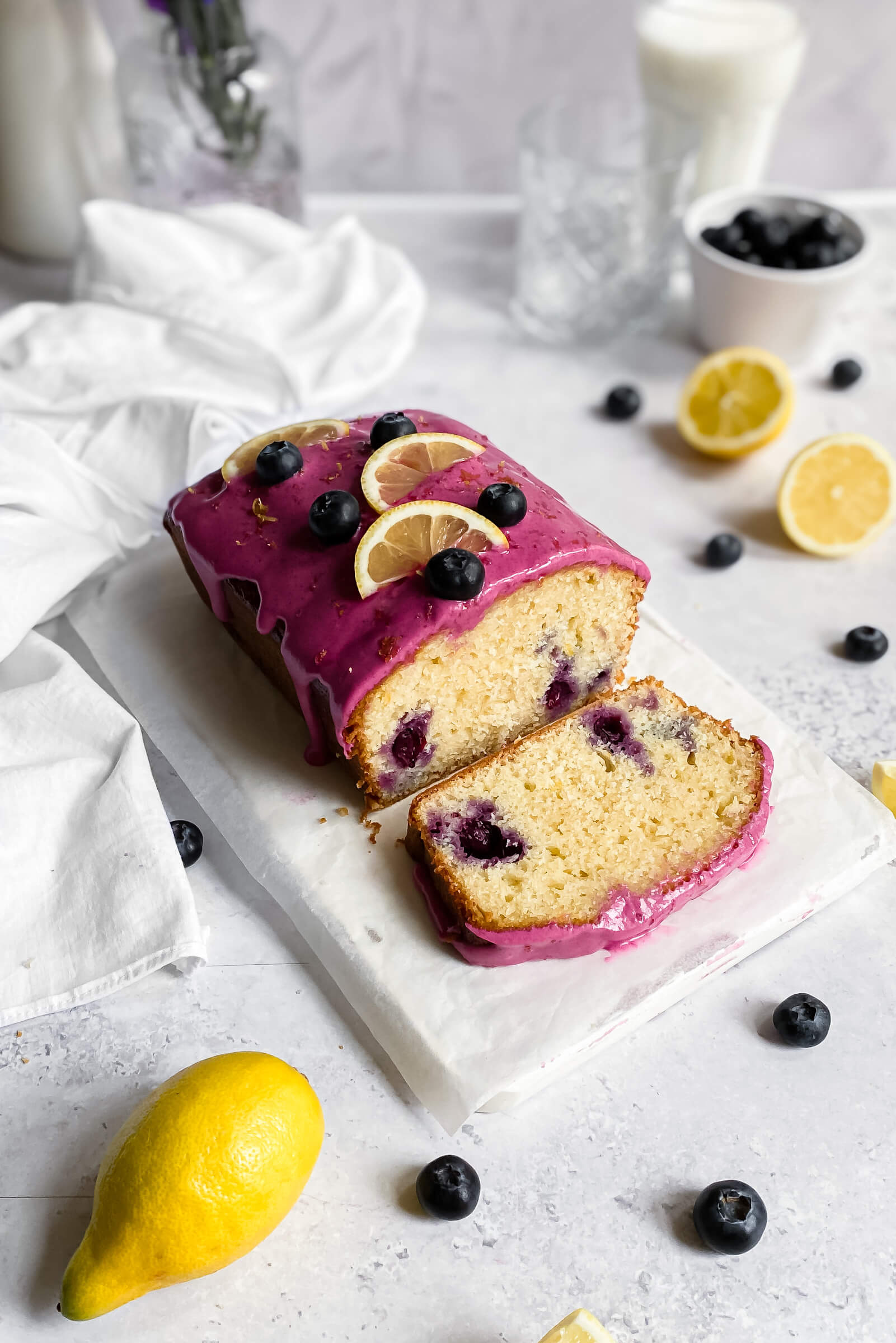 Lemon Blueberry Loaf Cake With Blueberry Glaze