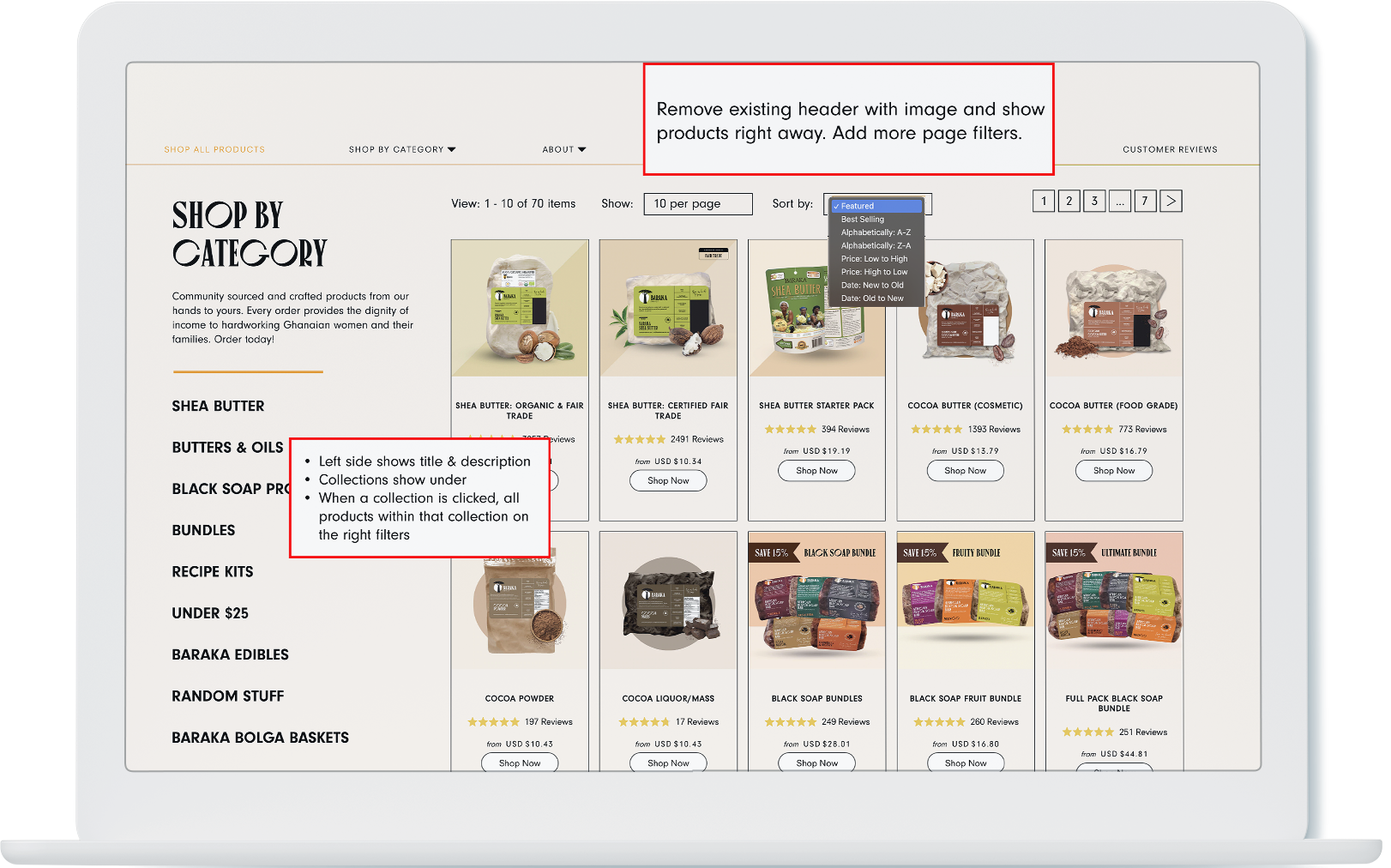 collection page wireframe