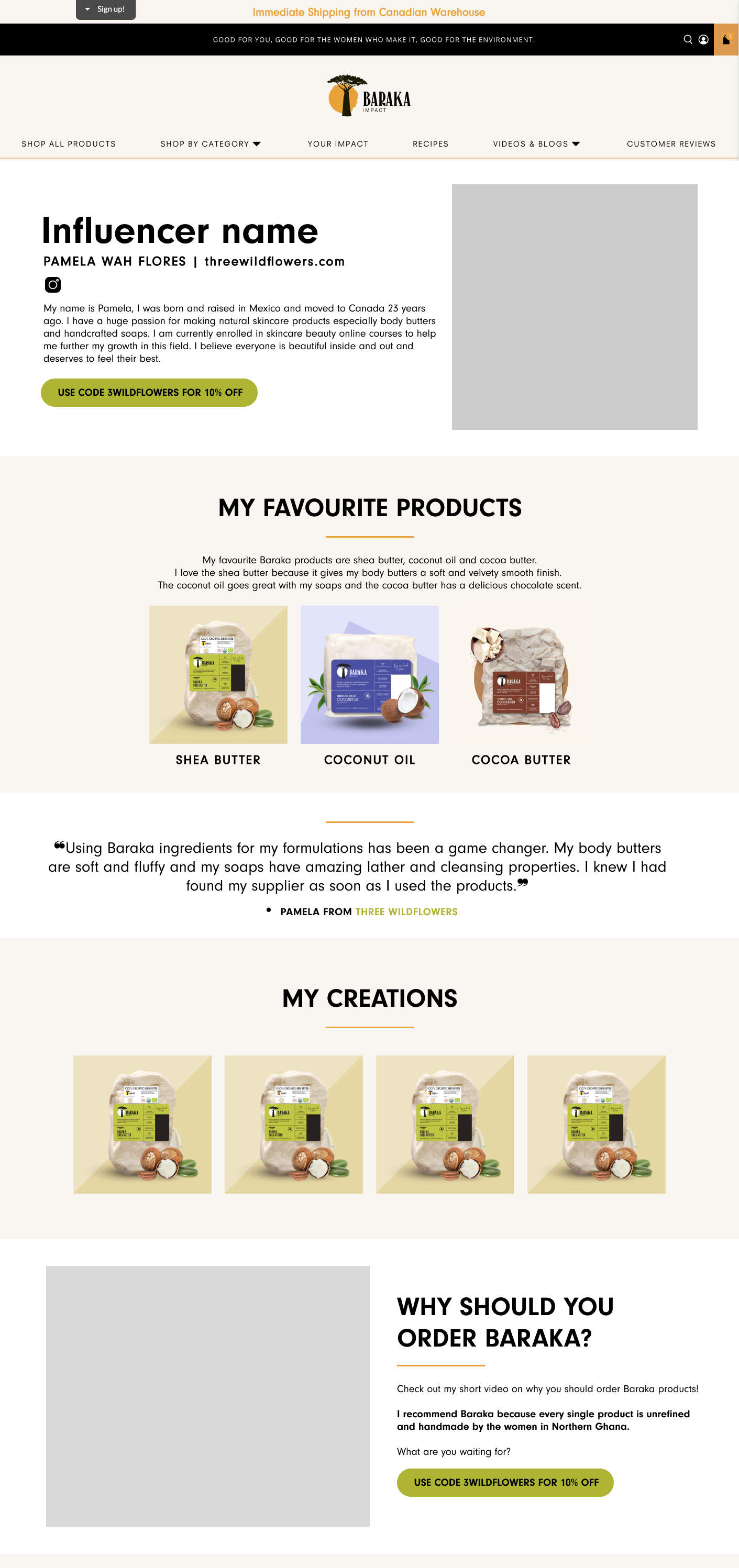influencer page wireframe