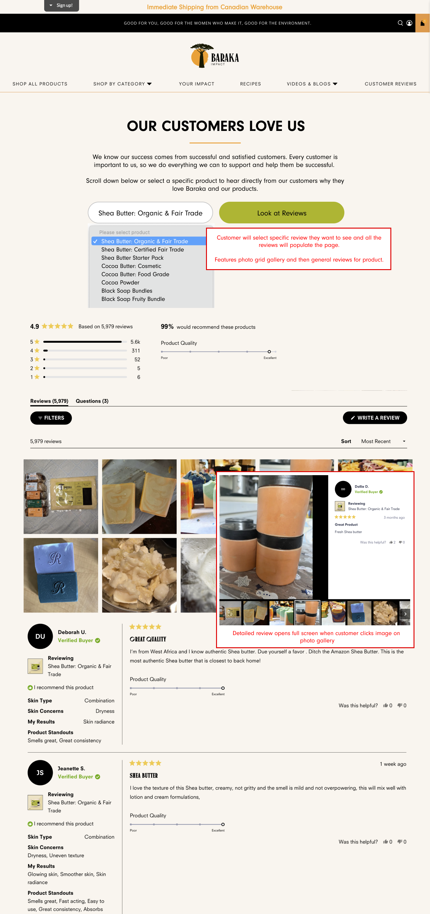 reviews showcase wireframe