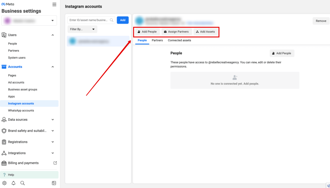 Add people to your Instagram account in Meta Business Manager.