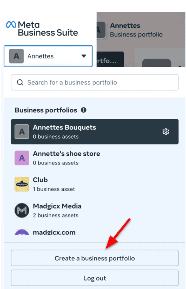 Create business portfolio button