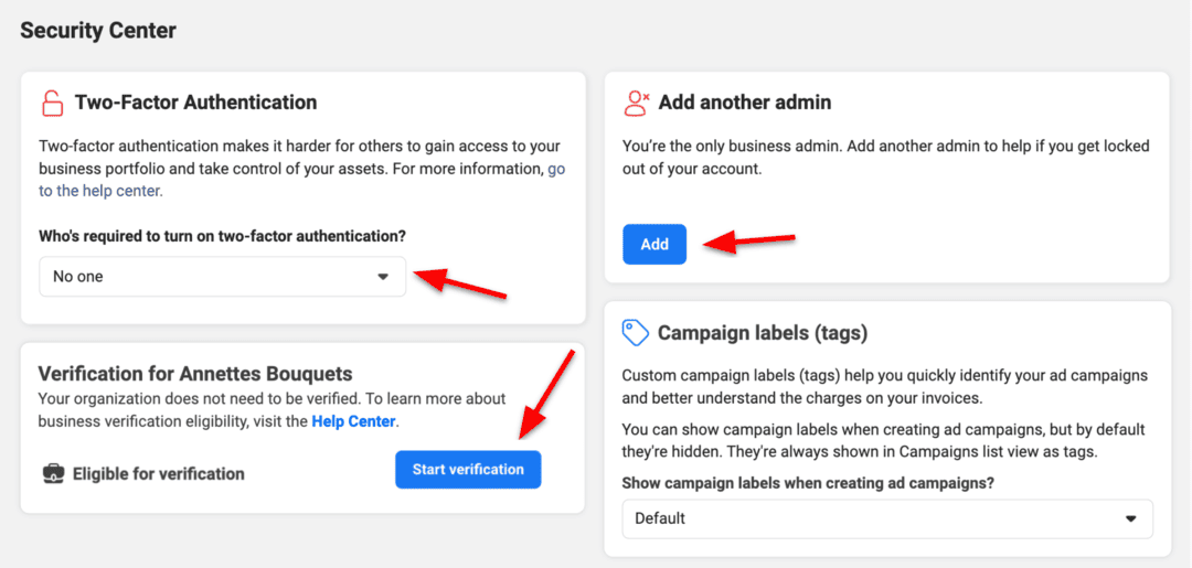 Security center - start verification