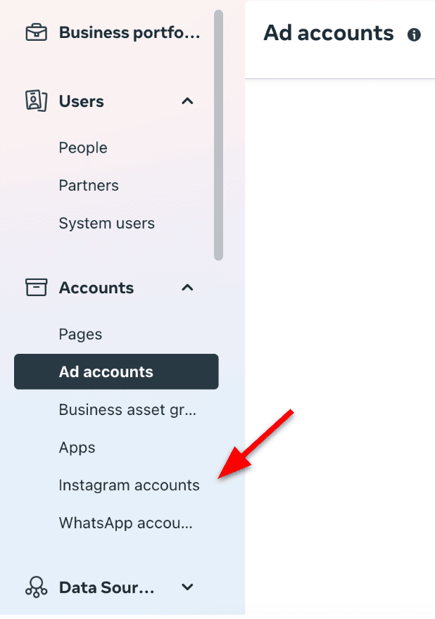 Ad accounts - Instagram accounts tab